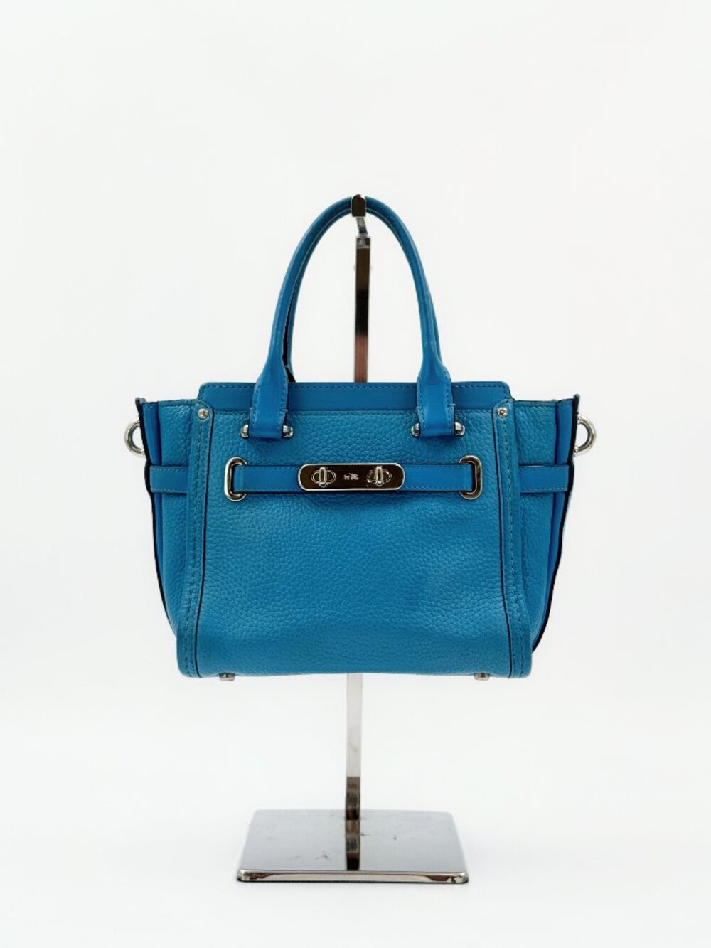Coach Swagger Blue Pebbled Leather Mini Satchel Handbag Silver Hardware
